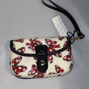 Dooney & Bourke Mini Bow Flap Wristlet White Red Print